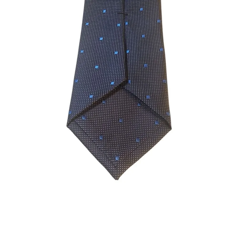 The Mens Store Bloomingdales Neck Tie Blue Checkered with Polka Dots 100% Silk‎